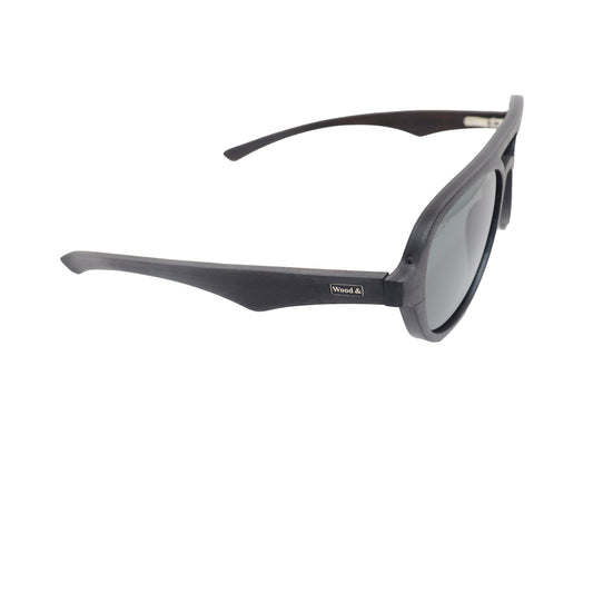 Wood & Black Aviator Wood-Frame Full Rim Sunglasses
