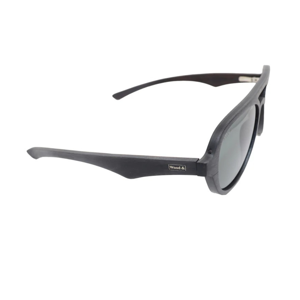 Wood& Black Aviator Wood-Frame Full Rim Sunglasses