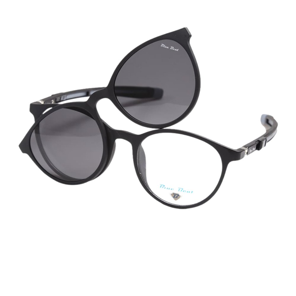 BlueBeat Kids Cat-Eye Black Clip-On Eyeglasses 2-in-1