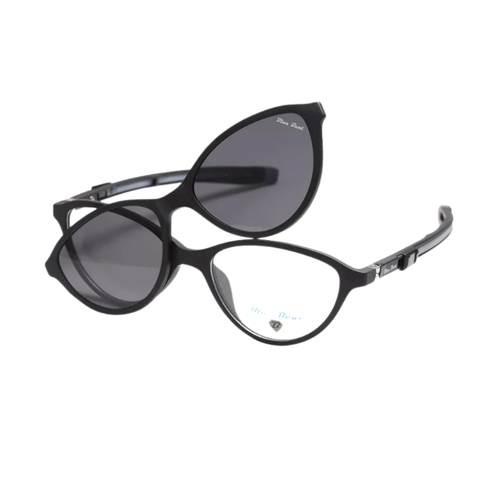 BlueBeat Kids Cat-Eye Black Clip-On Eyeglasses-in-1
