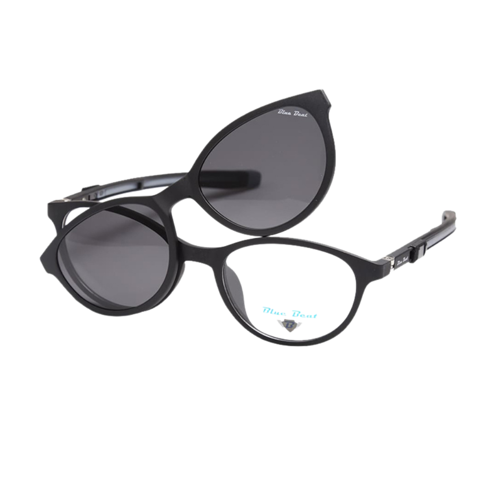 BlueBeat Kids Cat-Eye Black Clip-On Eyeglasses-in-1