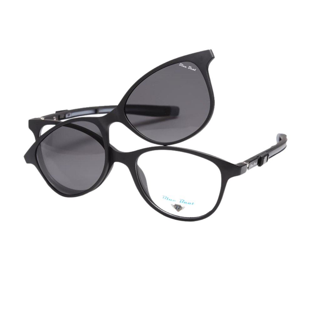 BlueBeat Kids Cat-Eye Black Clip-On Eyeglasses 2-in-1