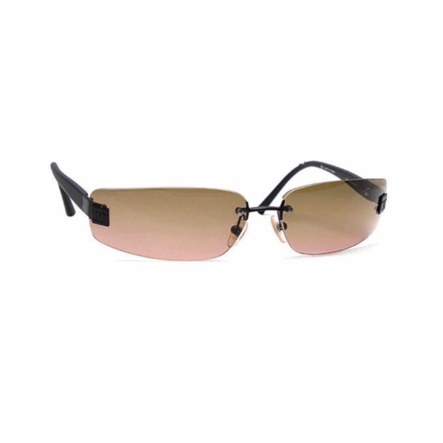 Chanel Black Rectangle Metal Rimless Sunglasses 4018