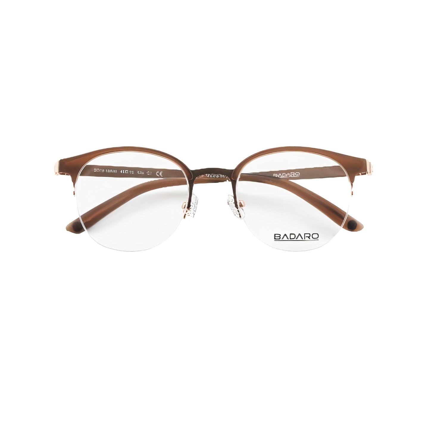 Badaro Men Round Brown Metal Half Rim Eyeglasses