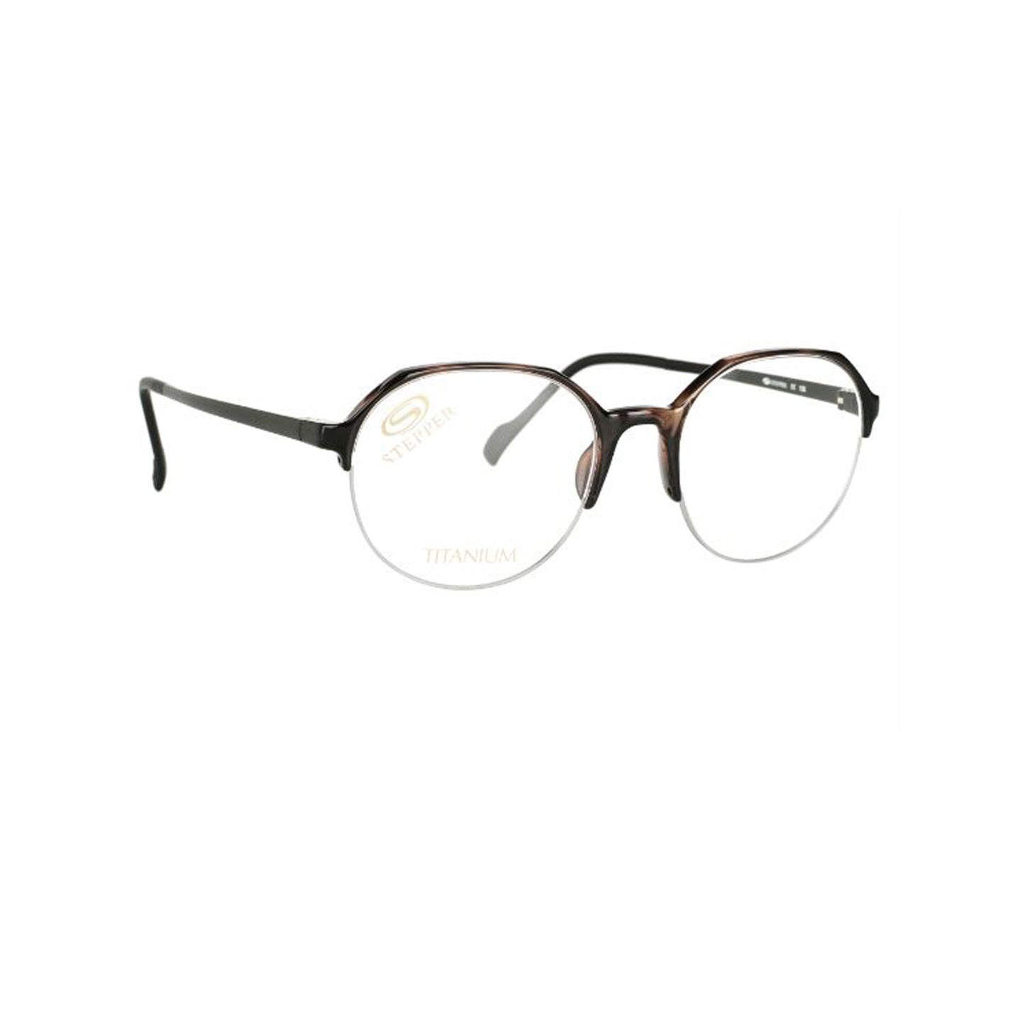 Stepper Titanium Brown Round Acetate Half Rim Eyeglasses. Made in Germany SI20114-Y22