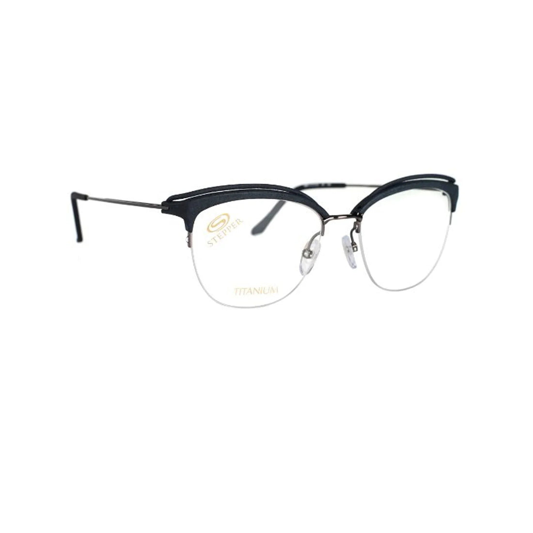 Stepper Titanium Black Cat-eye Metal Half Rim Eyeglasses. Made in Germany SI50237-Y22 - Barakat Optical