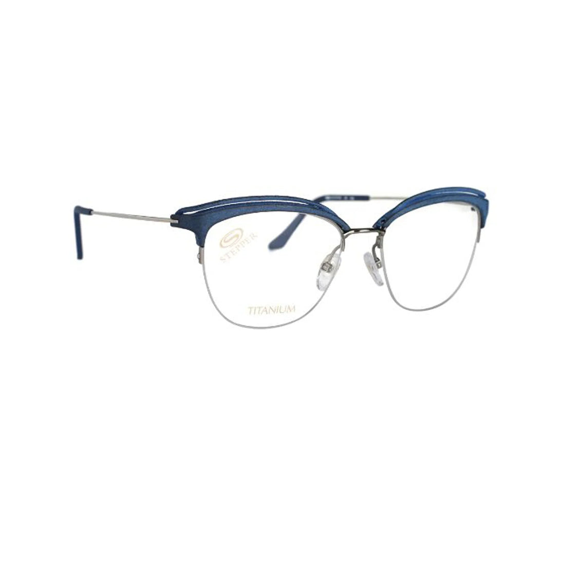 Stepper Titanium Blue Cat-eye Metal Half Rim Eyeglasses. Made in Germany SI50237-Y22 - Barakat Optical