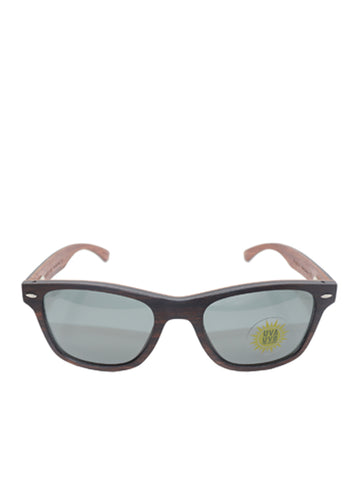 Wood& Brown Square Wood-Frame Full Rim Sunglasses