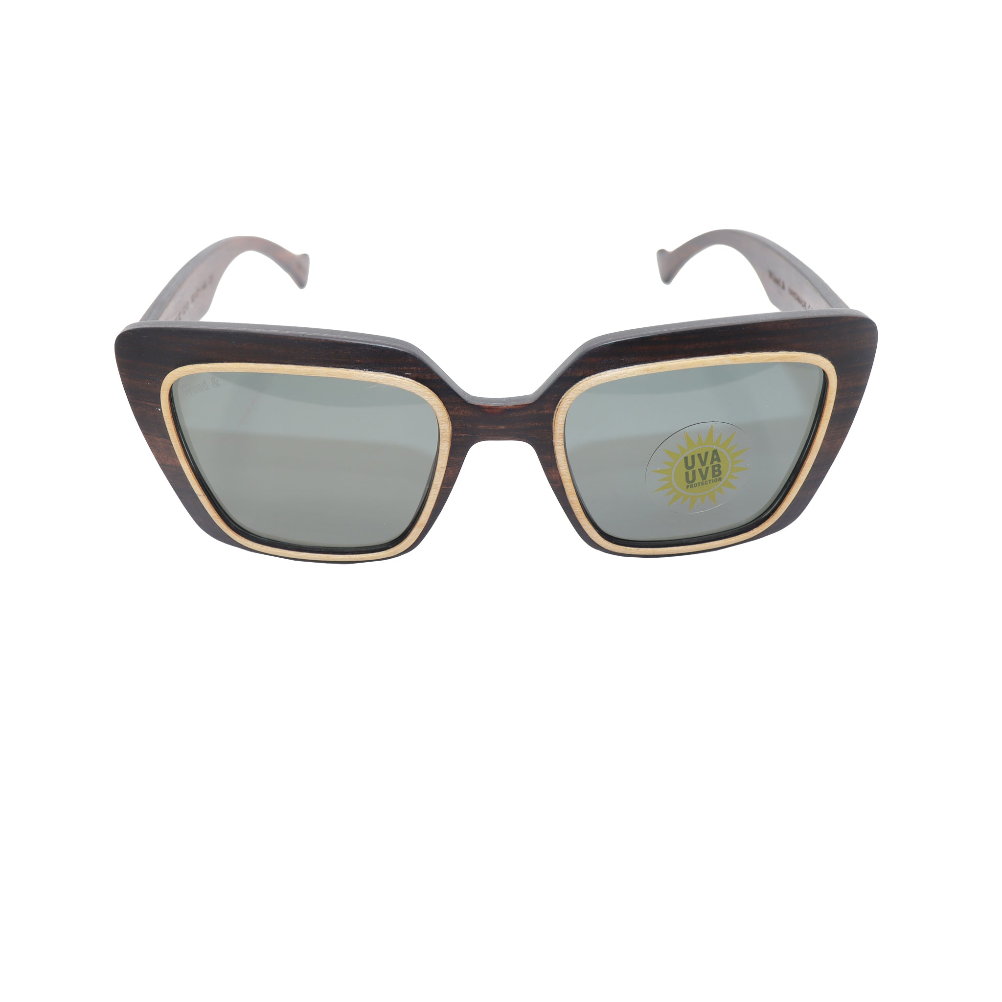 Wood&amp;Brown Cat-Eye Wood-Frame Full Rim Sunglasses