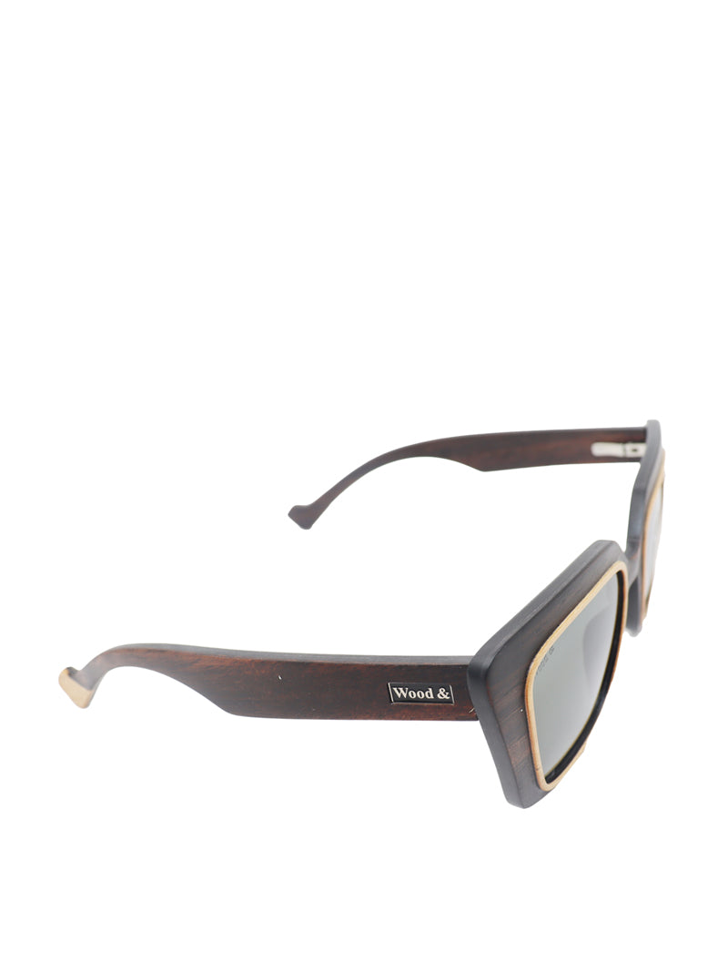 Wood& Brown Cat-Eye Wood-Frame Full Rim Sunglasses