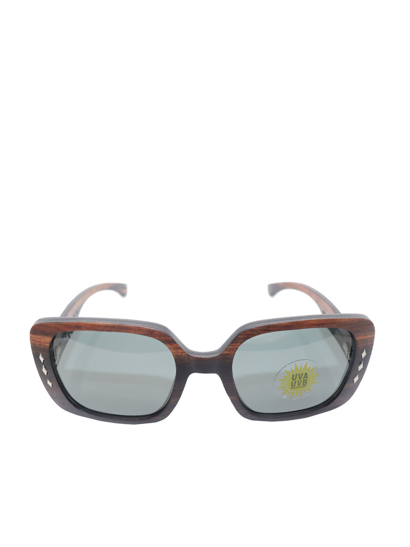 Wood& Brown Cat-Eye Wood-Frame Full Rim Sunglasses