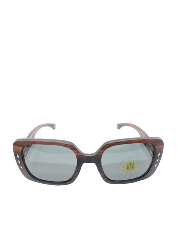 Wood& Brown Cat-Eye Wood-Frame Full Rim Sunglasses