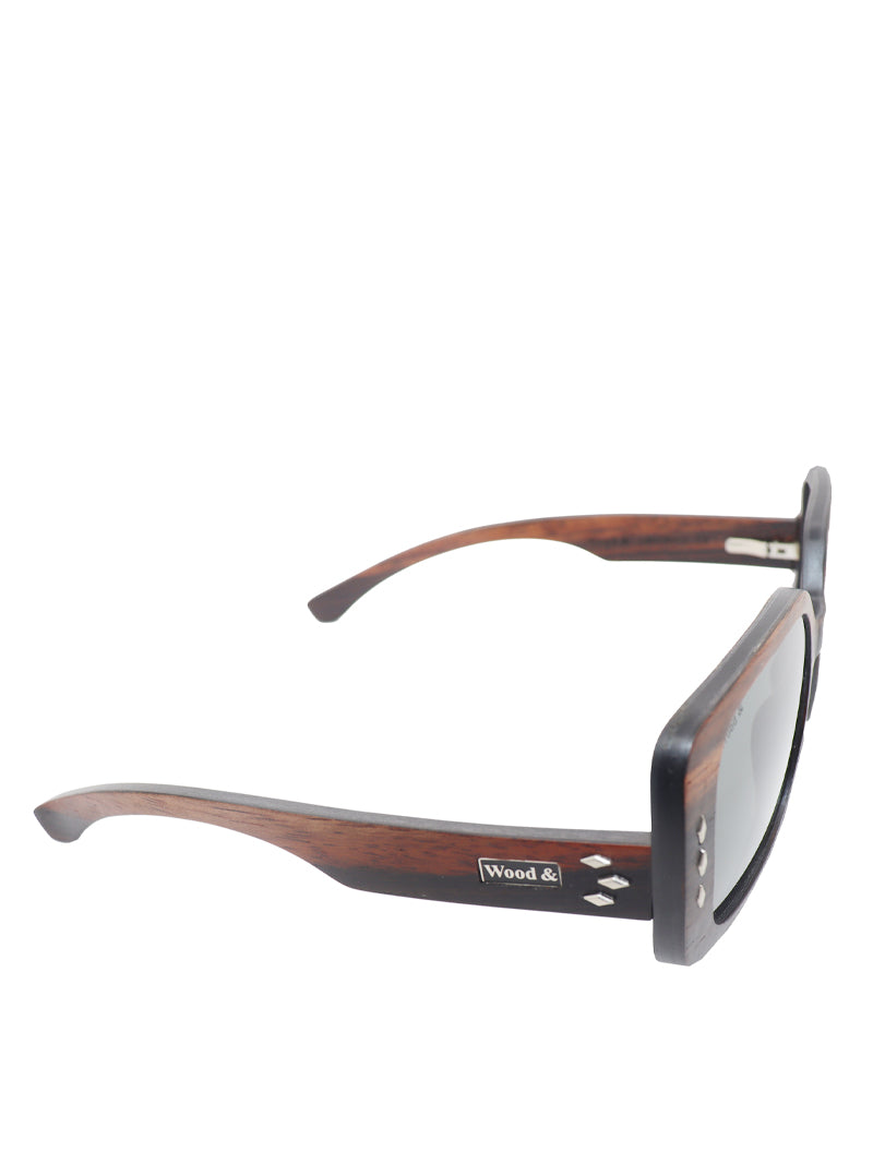 Wood& Brown Cat-Eye Wood-Frame Full Rim Sunglasses