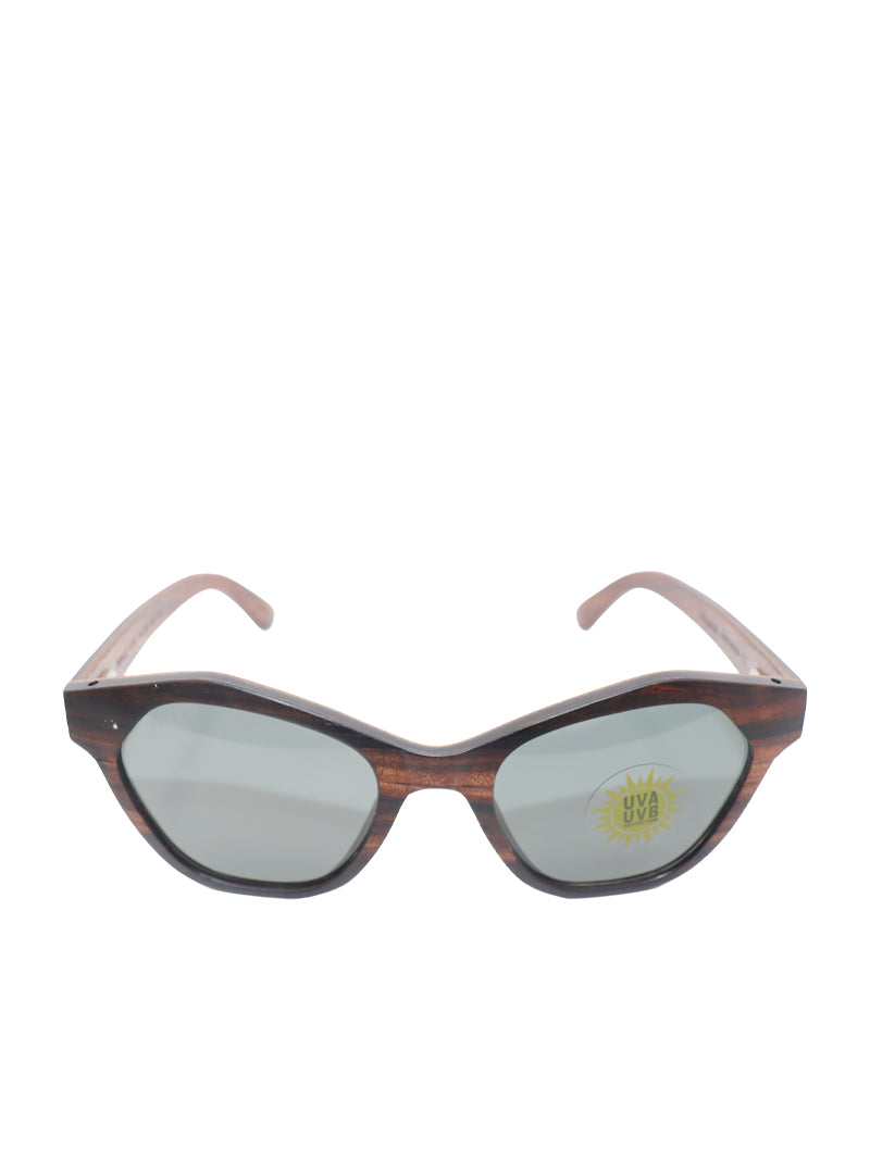 Wood& Brown Cat-Eye Wood-Frame Full Rim Sunglasses