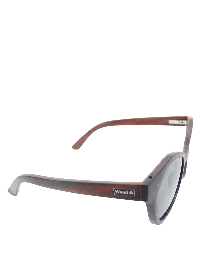 Wood& Brown Cat-Eye Wood-Frame Full Rim Sunglasses