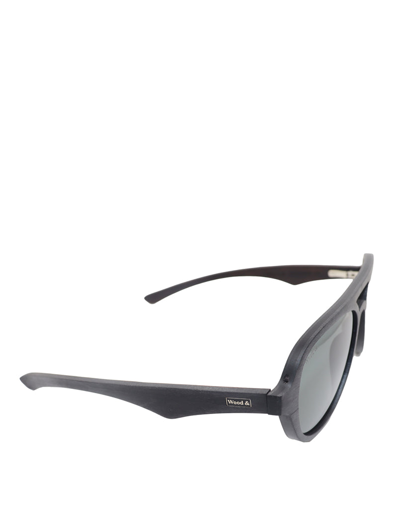 Wood& Black Aviator Wood-Frame Full Rim Sunglasses