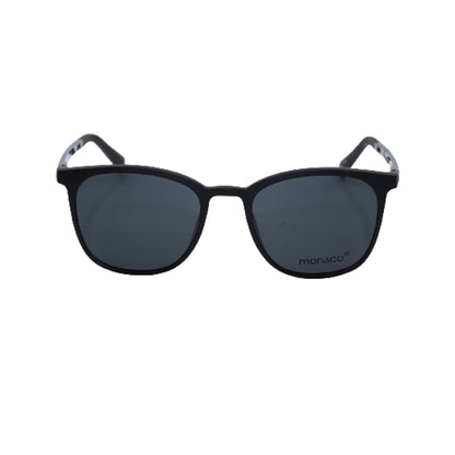 Monaco Black Square Acetate Full Rim 2-in-1 Eyeglasses/Sunglasses