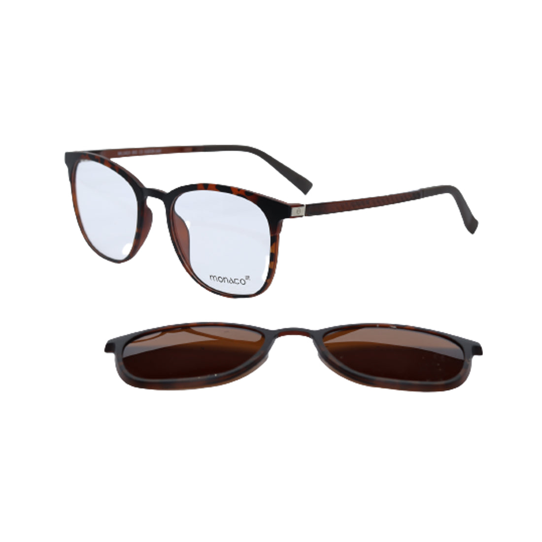 Monaco Brown Square Acetate Full Rim 2-in-1 Eyeglasses/Sunglasses